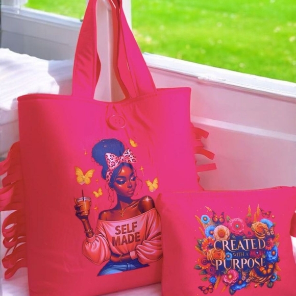 Vibrant Pink Tote Bag Set by - Picture 4 of 4